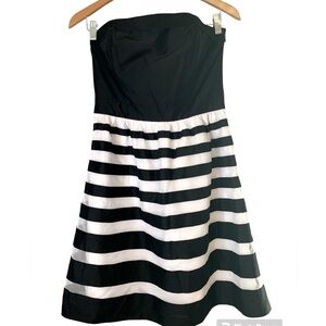 White House/Black Market Black/White Strapless Mini Dress in Size 6